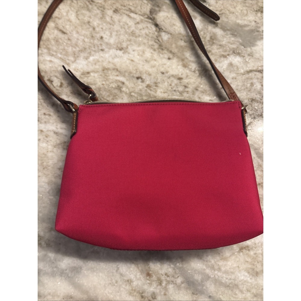 Dooney & Bourke Pink Canvas Pouchette Handbag Crossbody Leather Strap 7x9 - Picture 2 of 5